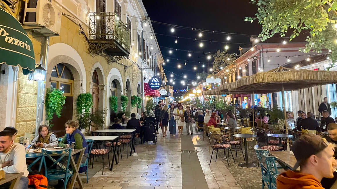 bars and restaurants in the old town, shkoder, albania