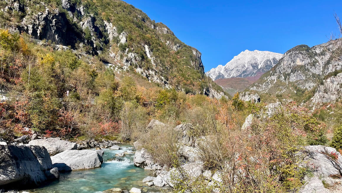 mountains and river in the grunas canyon, theth, albania