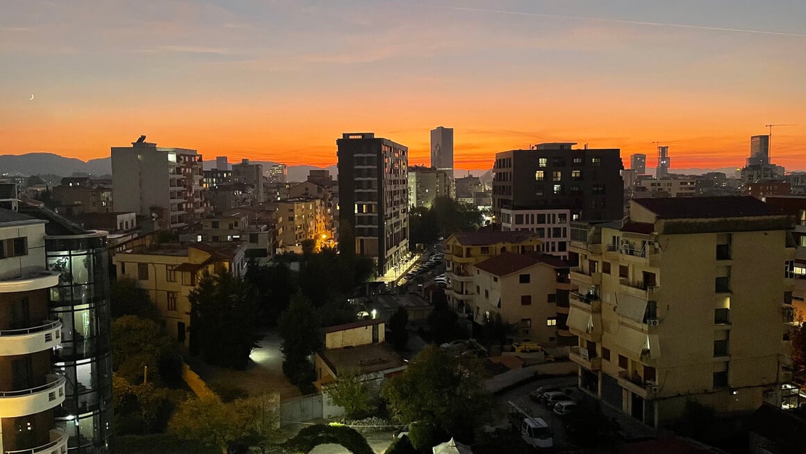 tirana sky ine at sunset, albania