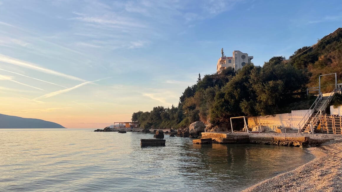 small beach in vlore, albania at sunset