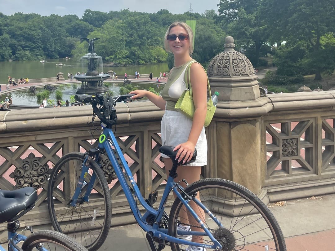 Taya with a bike in central park, new york