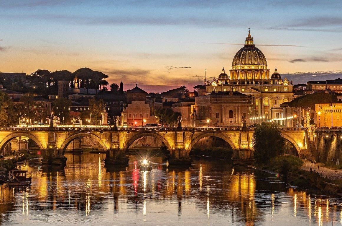 Italy tibet river at st peter's basilica sunset