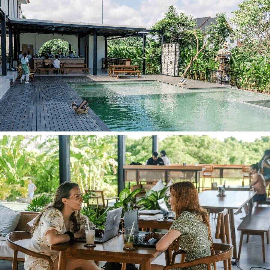 girls sitting at a table and talking tribal bali