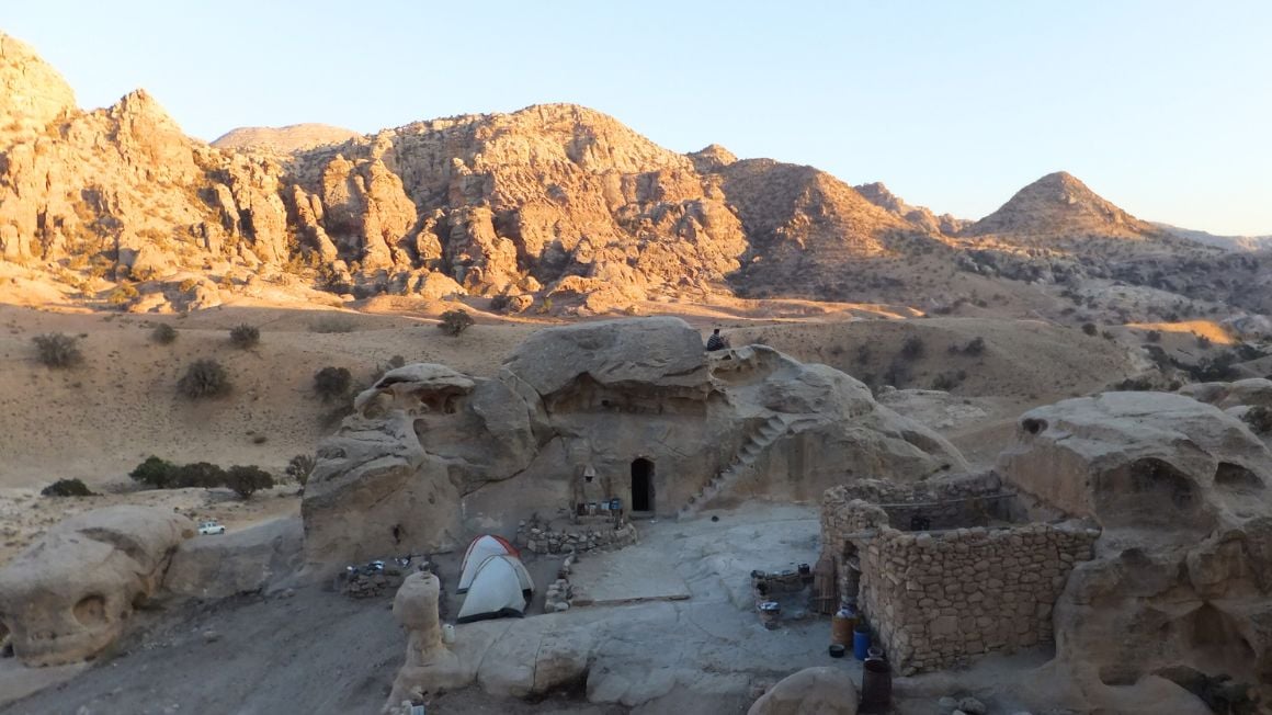 a tent and cave setup in jordan