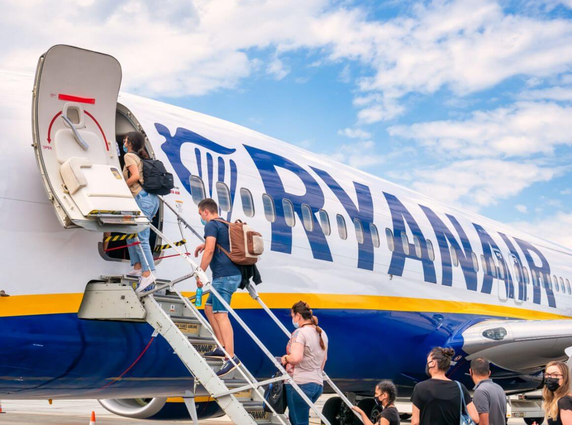 people boarding ryanair airplane