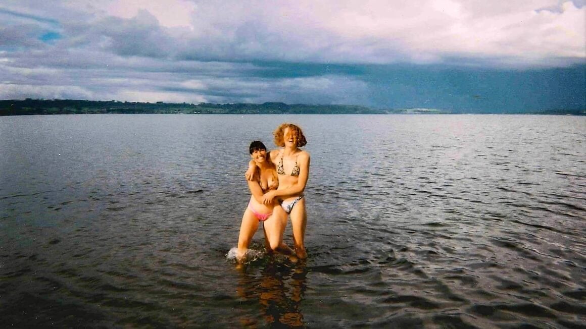 Maria and her friend in Lake Rotoiti having a swim, Rotorua, New Zealand