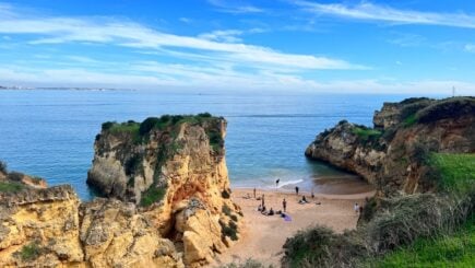 a panoramic view of batata beach in lagos, portugal