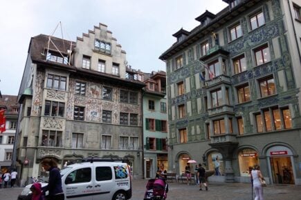 Ornate painted buildings in the centre of Lucerne, Switzerland