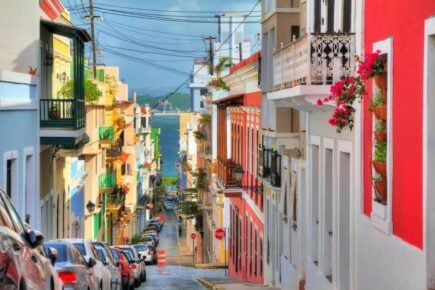 a colorful lane of apartments in san juan puerto